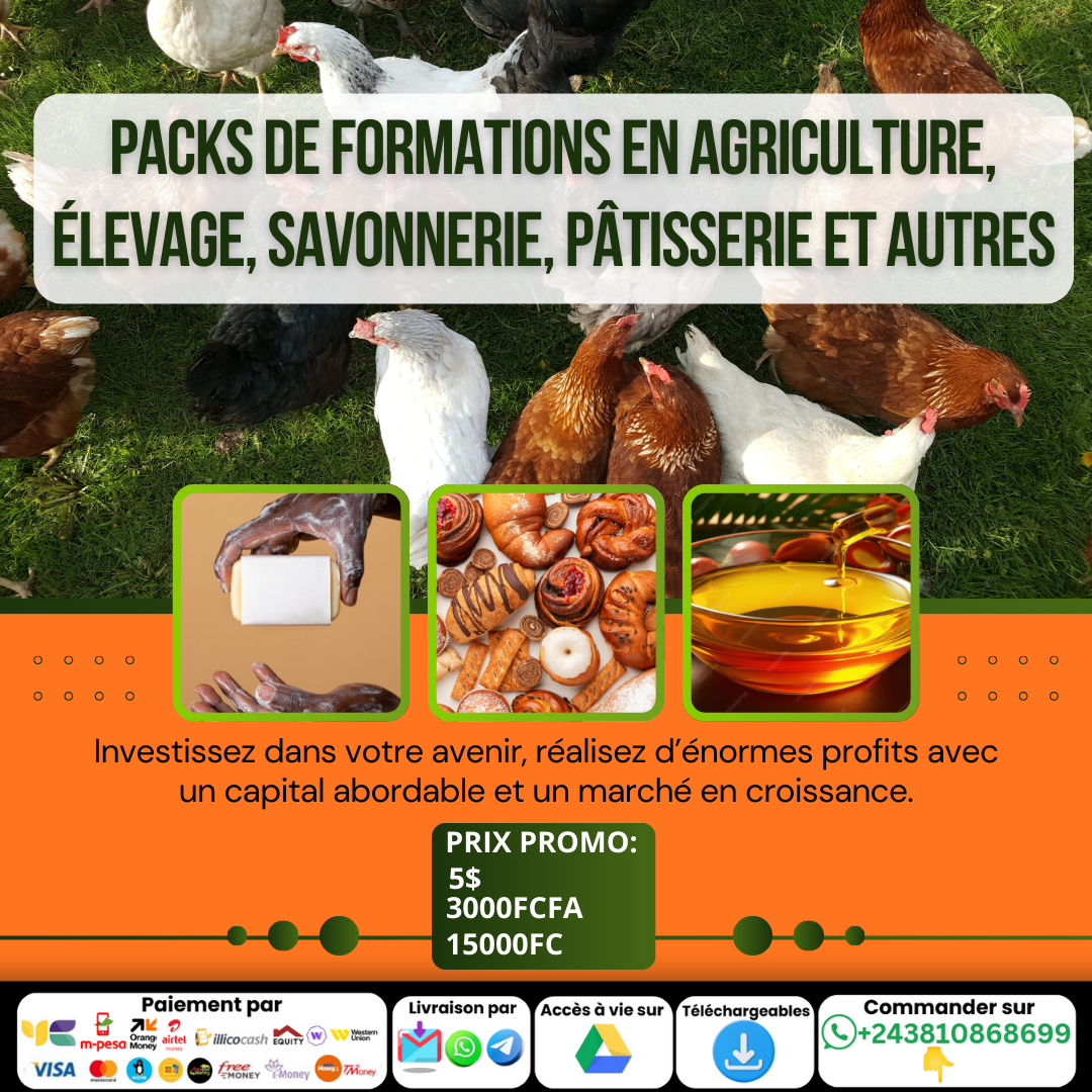PACKS DE FORMATIONS EN AGRICULTURE, ÉLEVAGE, SAVONNERIE, PÂTISSERIE ET AUTRES À 5$